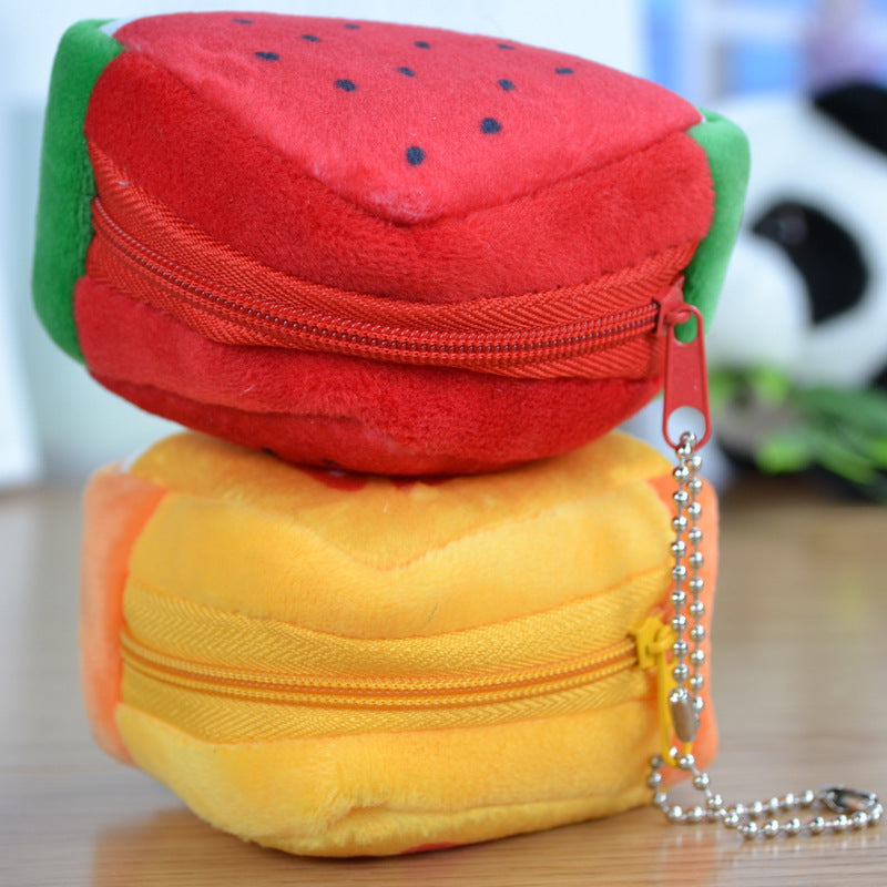 Cadeau créatif pour la journée des enfants, portefeuille en peluche solide Triangle Fruit zéro, sac à monnaie, sac à clés, sangle