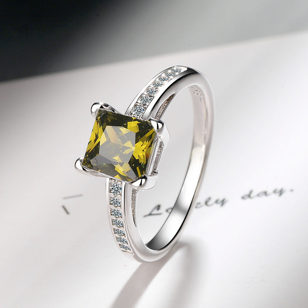 Bague de Bracelet transfrontalière de princesse en Zircon, strass carrés à quatre griffes