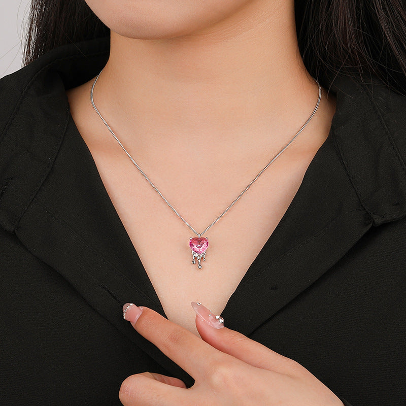925 Sterling Silver Dissolved Love Necklace Female Niche Design Gradient Zircon Necklace Pendant