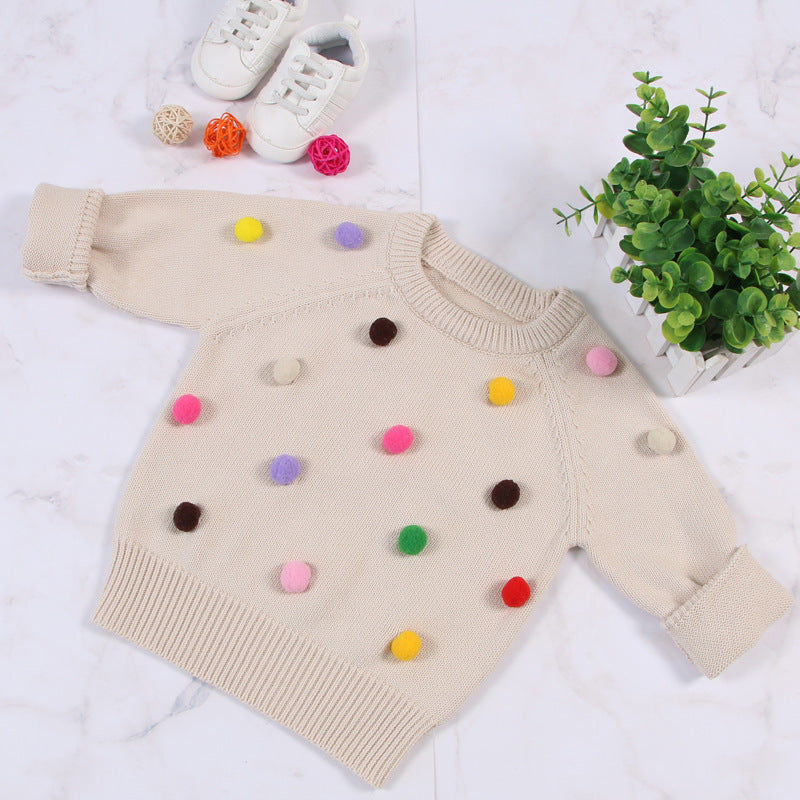 Cárdigan de invierno para niñas, suéter para niños, diseño de bolas, cárdigans tejidos para bebés, suéter informal para niños pequeños, suéter de lana para niñas