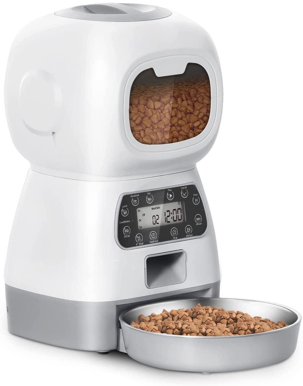 Alimentador inteligente para mascotas, dispensador automático de comida para gatos y perros, tazón de acero inoxidable, con sincronización de grabación, alimentación