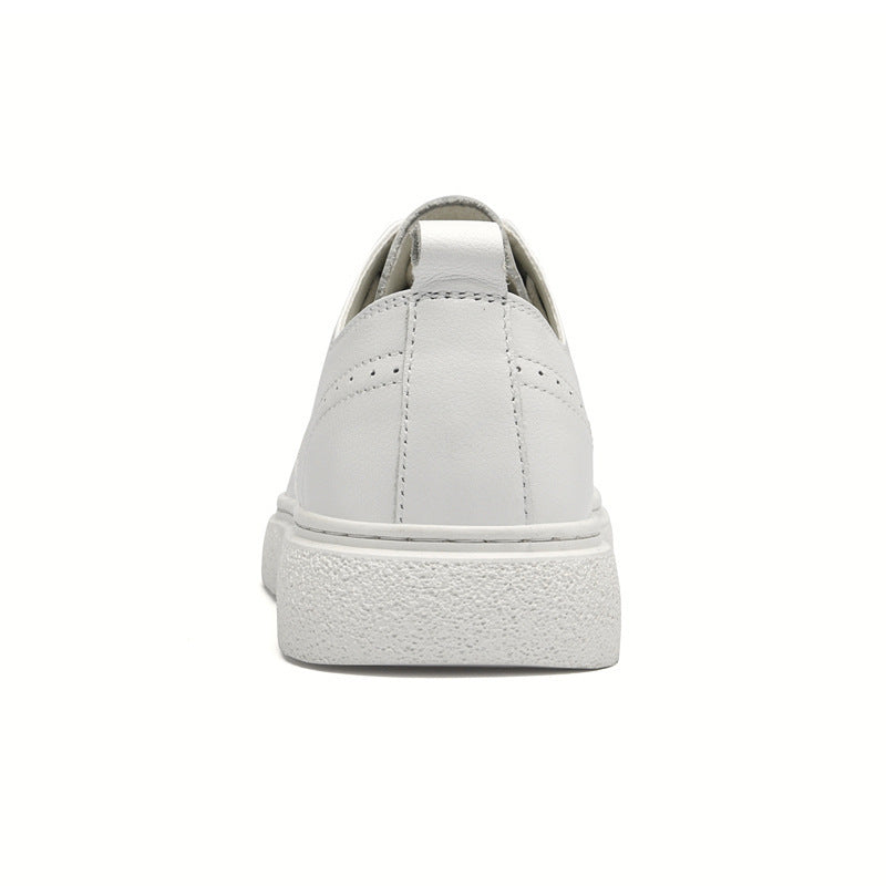 Escarpins décontractés en cuir de vache pour hommes, première couche, semelle en cuir, tête ronde, chaussures blanches basses