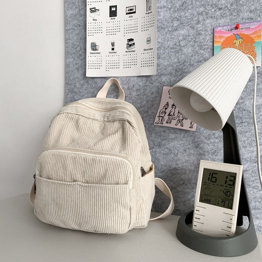 Cartable en velours côtelé de couleur unie, sac à dos pour femme, petit sac à dos