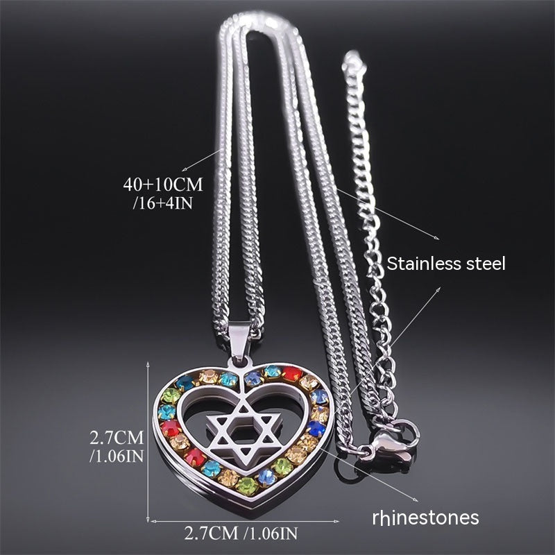 Collier géométrique en Zircon de couleur étoile à Six branches en acier inoxydable