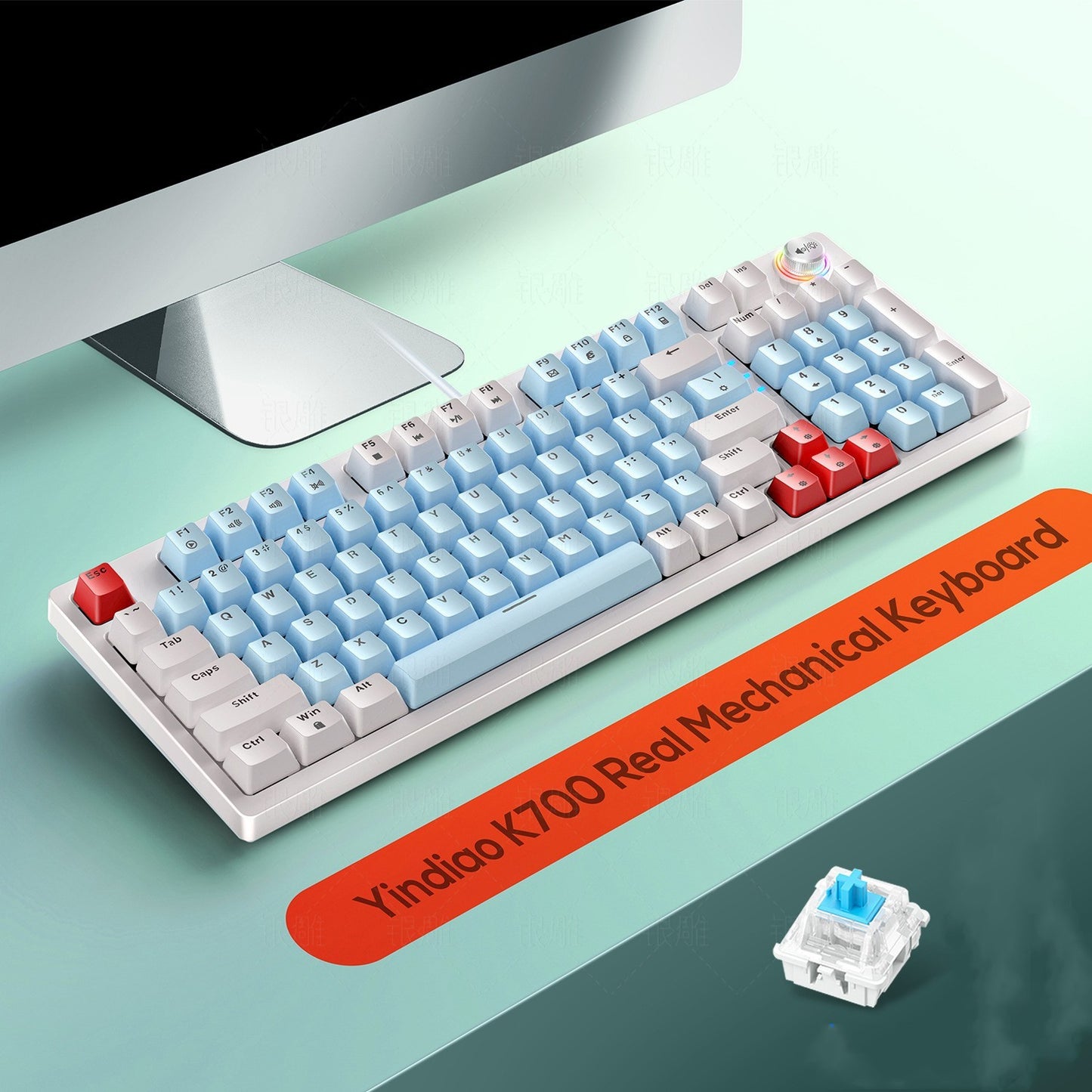 Bouton de jeu de clavier mécanique lumineux personnalisé K700, sculpture en argent, 96 touches
