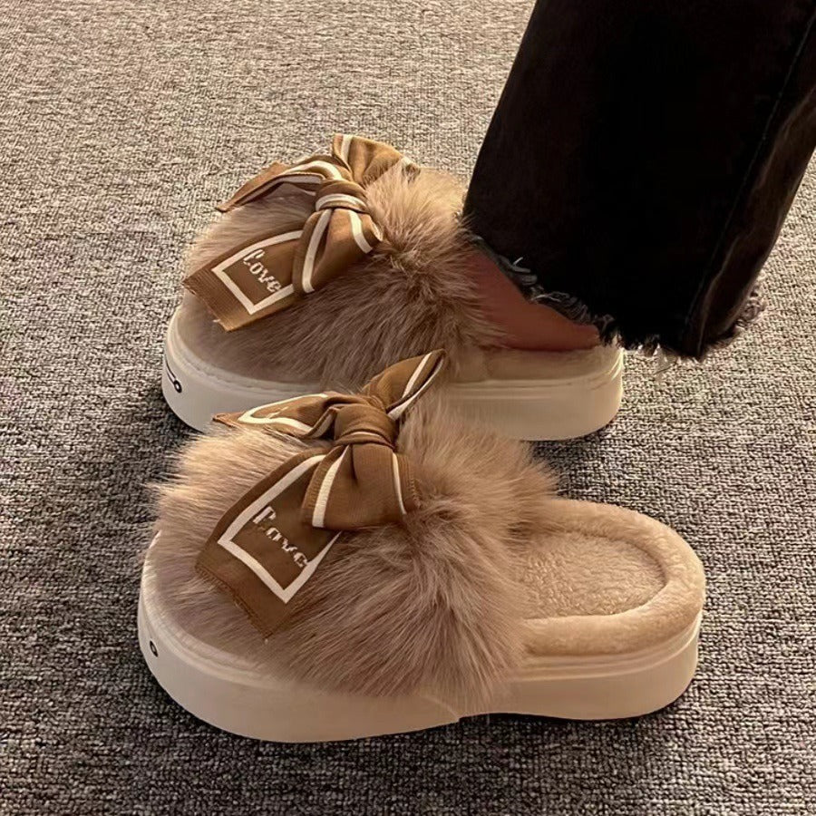 Pantoufles en coton à talons hauts pour la maison et l'extérieur, demi-paquet d'arc