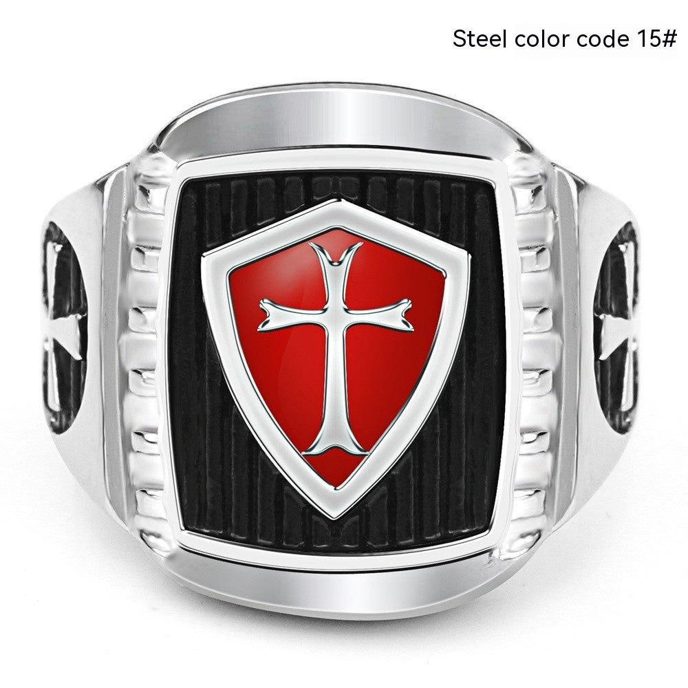 Anillo de acero inoxidable personalizado para hombre de la Cruz Roja con goteo de aceite vintage