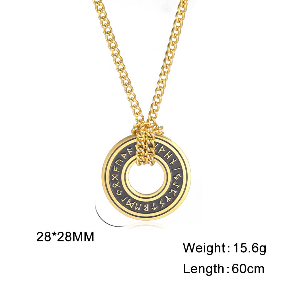 Collier avec pendentif en forme de cercle de runes viking vintage, ornement en acier inoxydable
