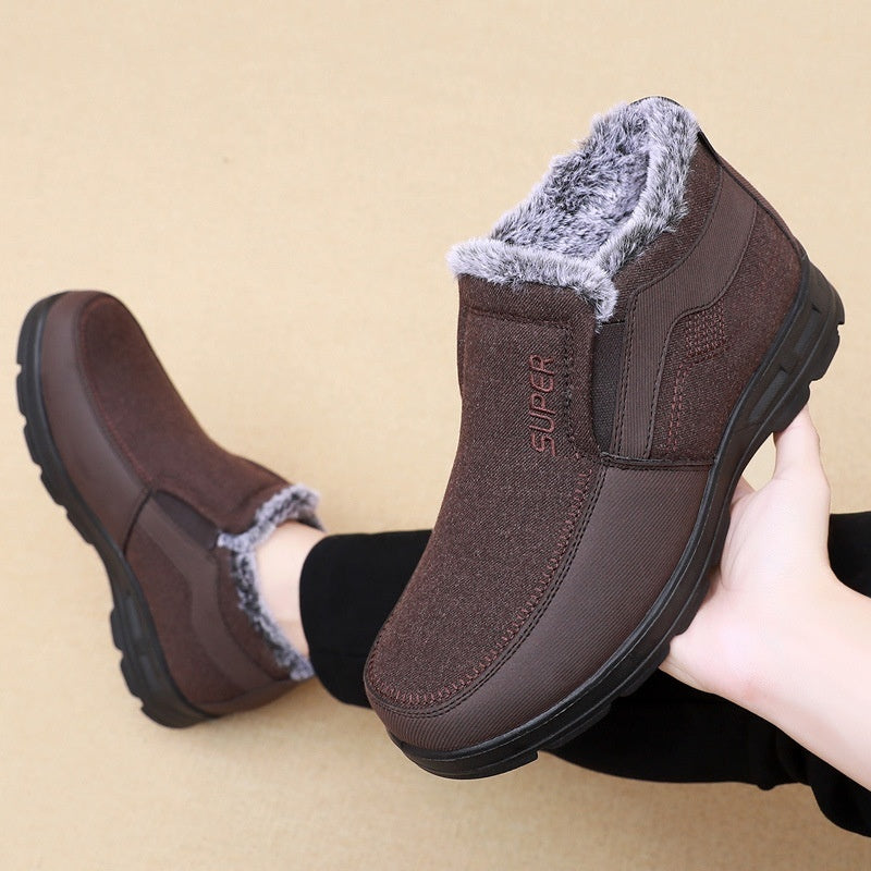 Zapatos de algodón para hombres con forro polar cálidos para personas de mediana edad y mayores