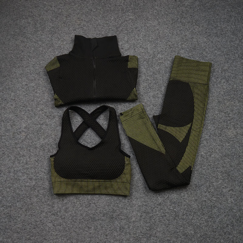 Costume de yoga de sport de pantalon de fitness extensible trois pièces