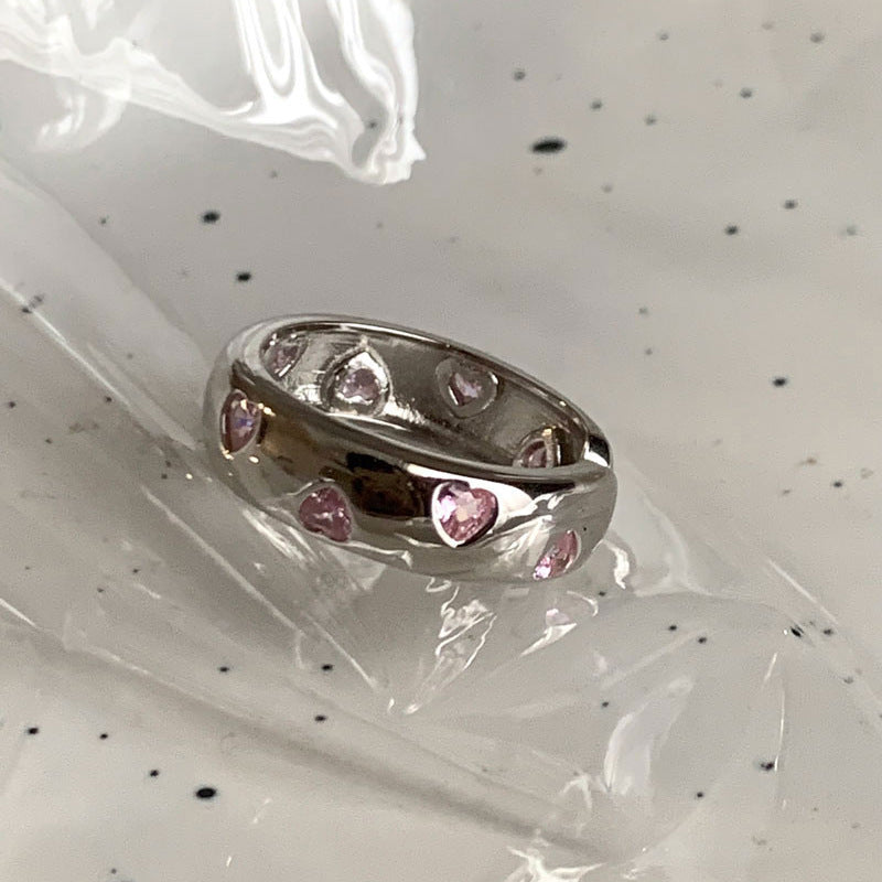 Bague Femme Zircon Coeur Amoureux Doux et Cool