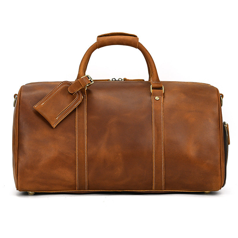 Sac à bagages imprimé Vintage, couche supérieure en cuir de vache, sac à main de loisirs, sac de sport