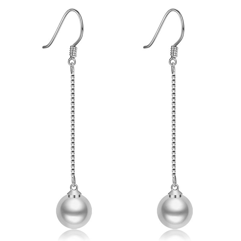 Pearl Shell Pearl Stud Earrings Silver Plated Tassel Jewelry Long Earrings