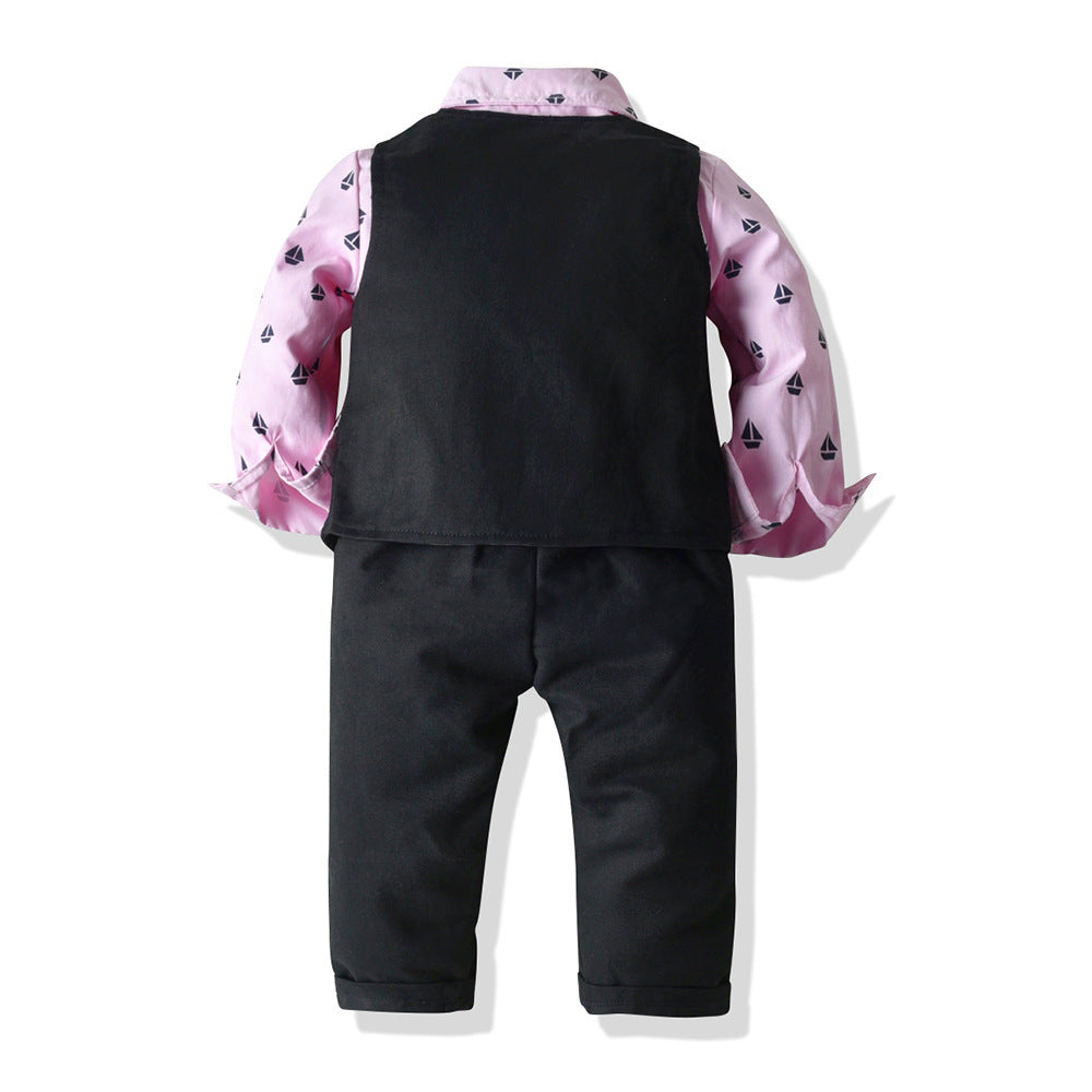 Ensemble haut et haut pour garçons, vêtements pour hommes, chemise à manches longues avec nœud papillon, gilet et pantalon, costume 3 pièces, ensemble de vêtements décontractés pour enfants garçons