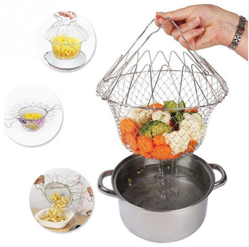 Panier pliant télescopique en acier inoxydable, panier à friture pour frites, outil de cuisine dégraissant
