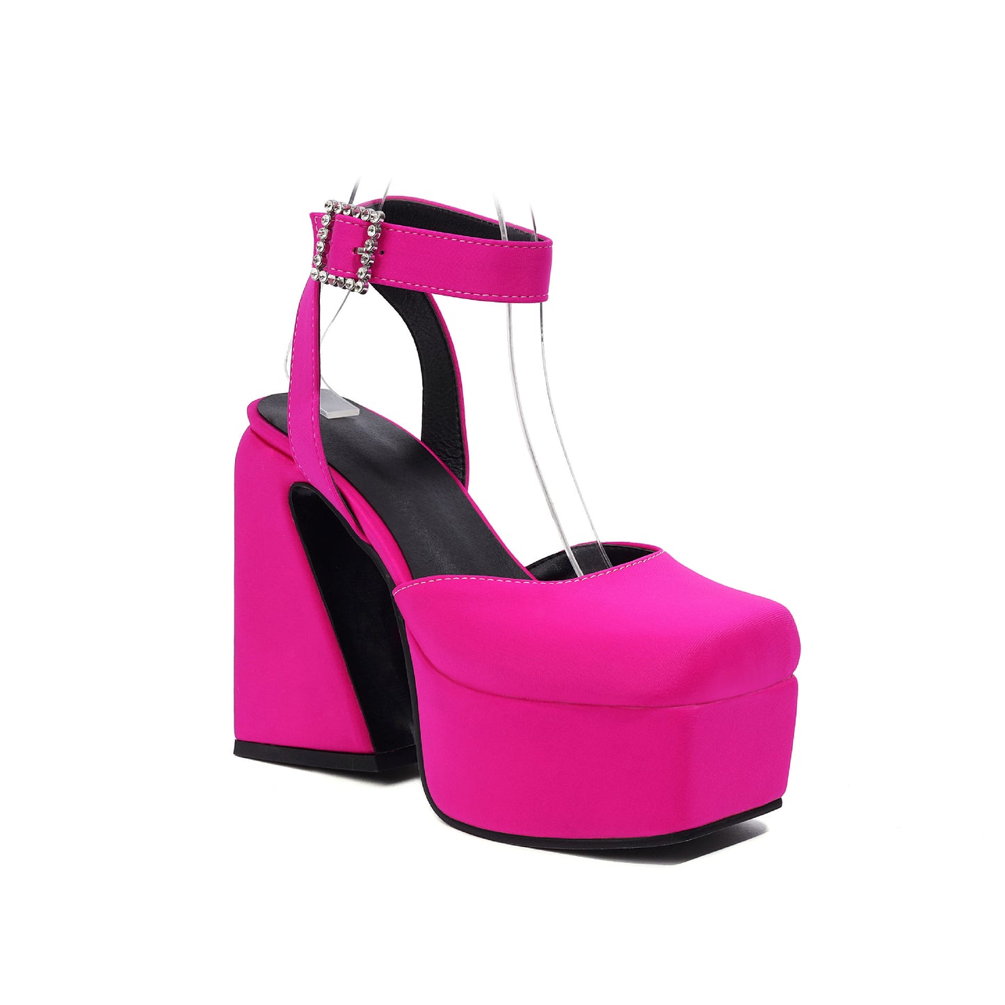 Sandales à talons hauts épais avec boucle mate pour femmes