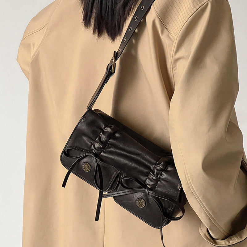 Bow Pleated Underarm Bag Simple Shoulder Messenger Bag