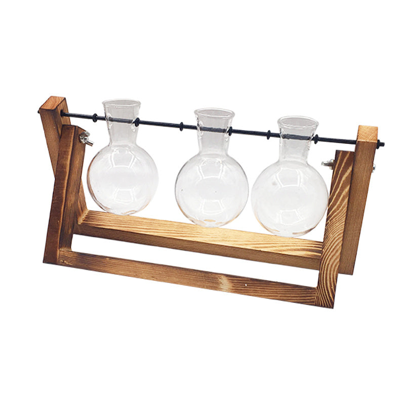 Vase en verre de récipient de plante hydroponique de support en bois d'oscillation
