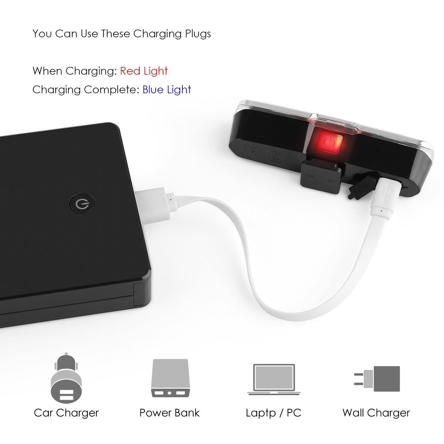 Feux arrière USB rouges et bleus, voyant d'avertissement pour vélo de montagne