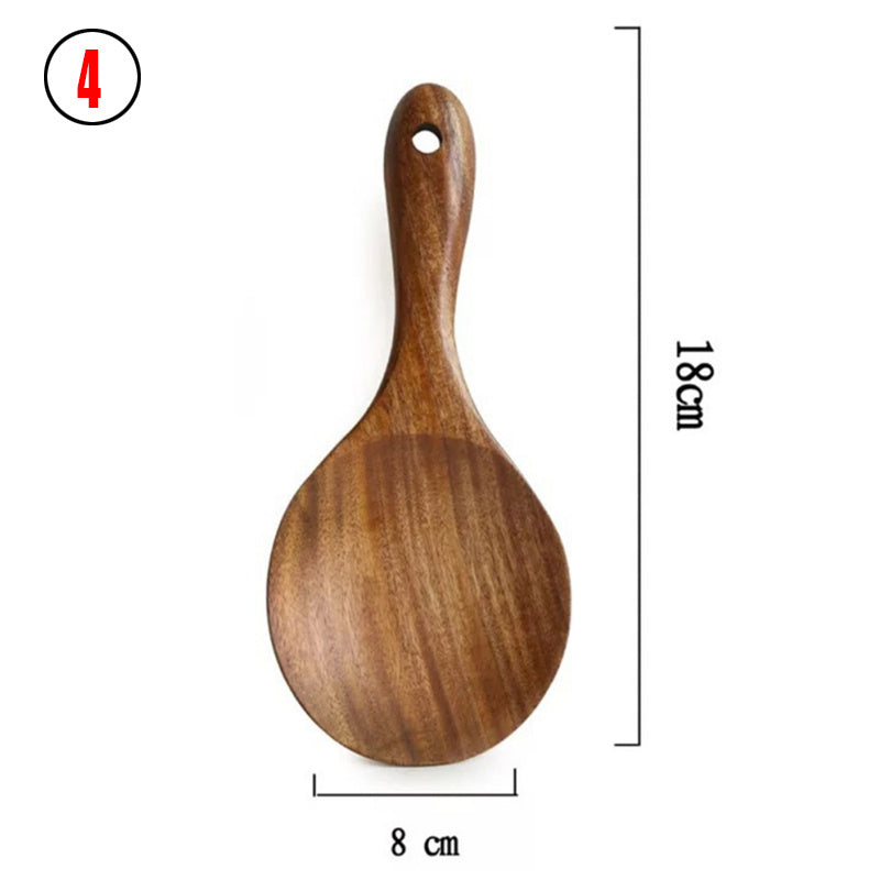 Vaisselle en bois naturel de teck de thaïlande, cuillère louche tourneuse longue passoire à riz écumoire cuillères de cuisine cuillère ensemble d'outils de cuisine