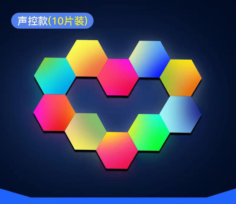 Compatible avec Apple, lumière LED modulaire en nid d'abeille contrôlée par téléphone intelligent sans fil, lumière quantique hexagonale, fonctionne avec le système Android IOS.