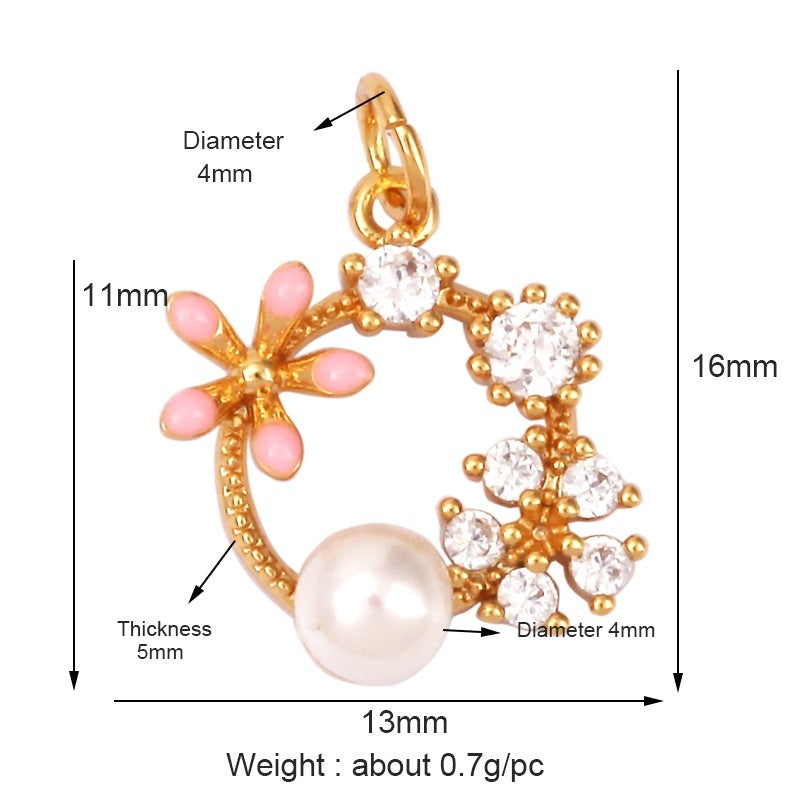 Pure Copper Micro-inlaid Color Flower Zircon Hollow Glossy Flower Listing