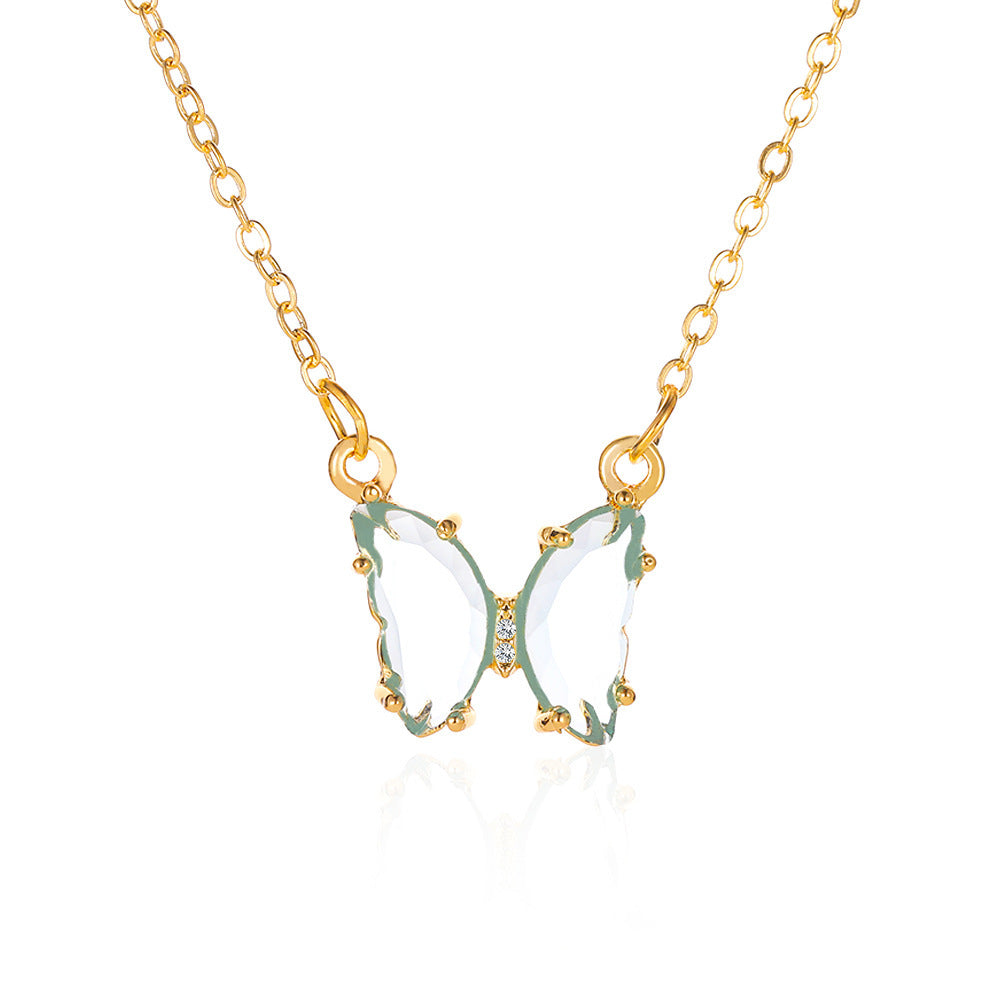 Internet Celebrity Ins Style Glass Crystal Butterfly Necklace