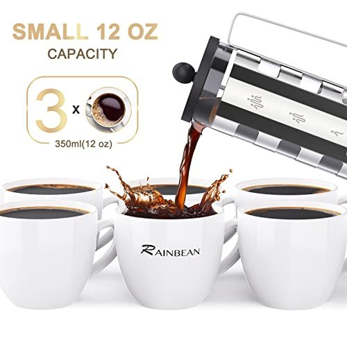 Cafetera De Prensa Francesa 4 Tazas, Cafetera Con Carcasa De Acero Inoxidable - Resistente Al Calor - Prensa De Café Con Filtro De Acero Inoxidable Para Amantes Del Café, Plata, 350 Ml Y 600 Ml