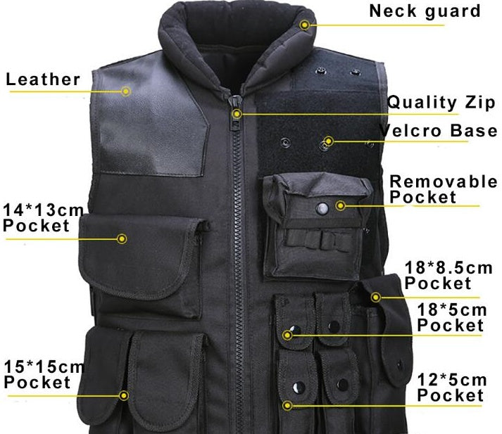 Gilet tactique noir pour hommes, gilet de chasse militaire