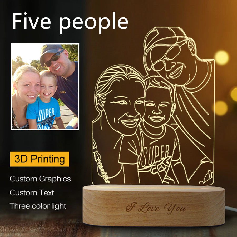 Luz nocturna estéreo 3D con foto personalizada