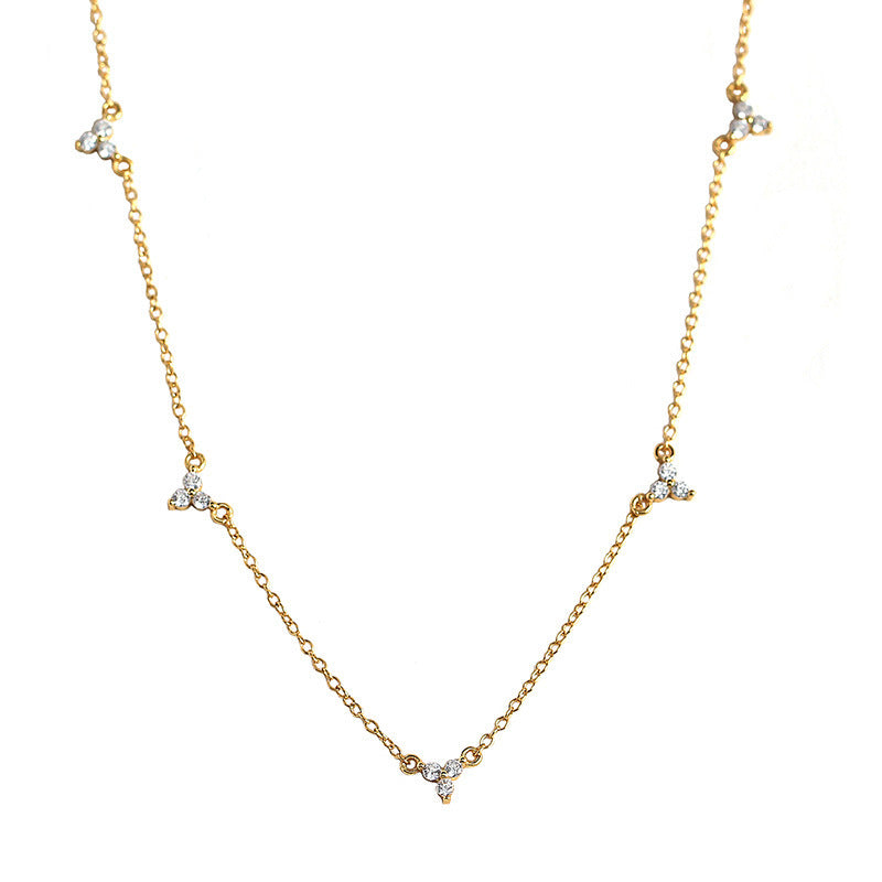 Collier géométrique en argent S925, européen et américain, micro-incrusté de trois zircons, Design