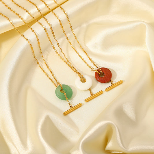 Cadena de cuentas de bola creativa de moda colgante de piedra Natural collar de acero inoxidable de oro de 18 quilates para mujer