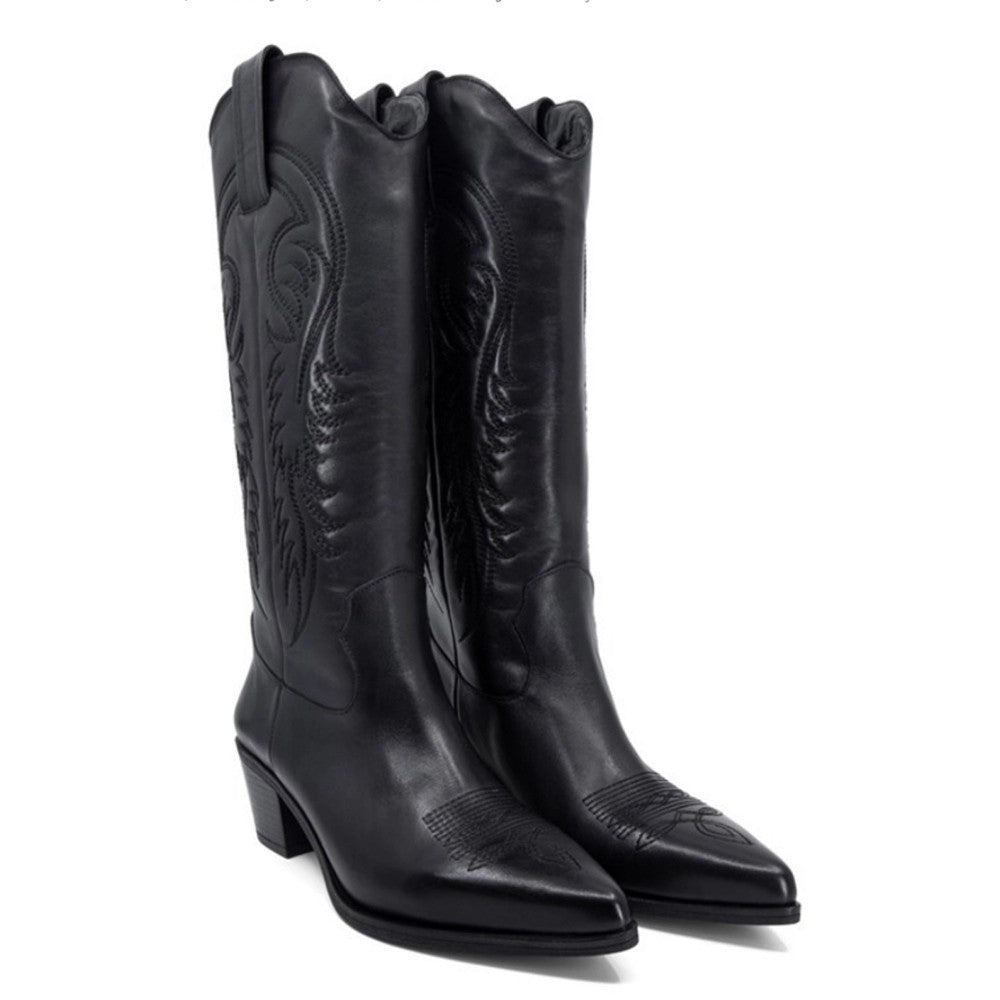 Bottes pointues en cuir artificiel pour femmes, manches, talons chaton chauds