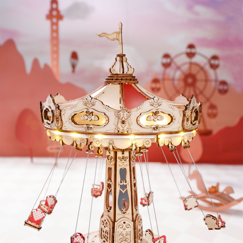 Robotime Rokr Swing Ride bricolage boîte à musique bloc de construction série parc d'attractions pour enfants adultes assemblage facile Puzzle 3D en bois EA02