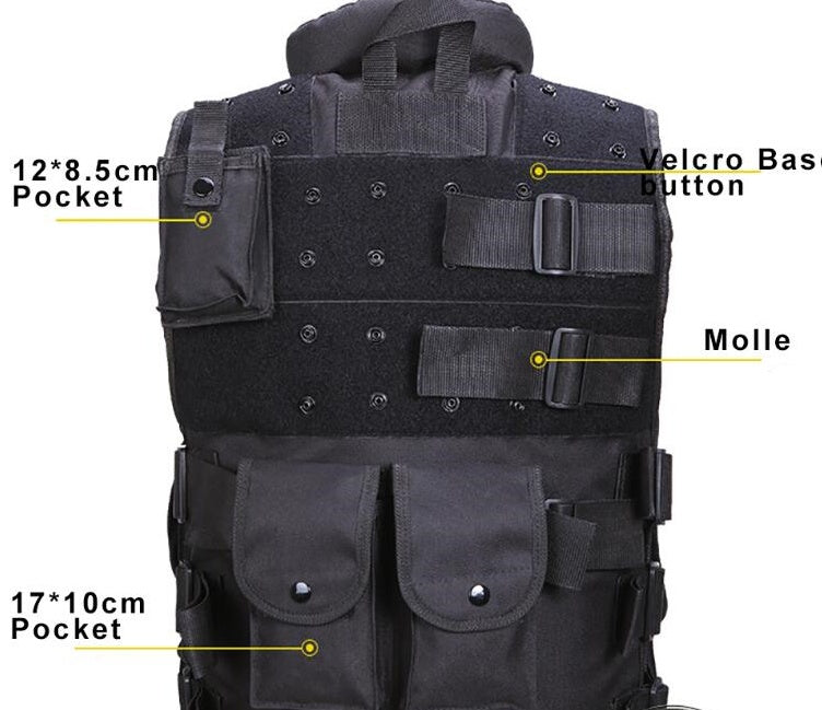 Gilet tactique noir pour hommes, gilet de chasse militaire