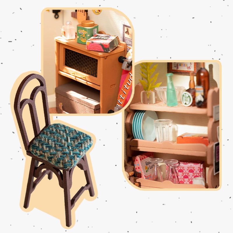 Rolife Happy Kitchen Dollhouse Miniature House DIY Puzzle en bois avec lumière LED