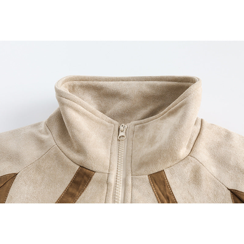 Stitching Suede Coat Men's Stand Collar