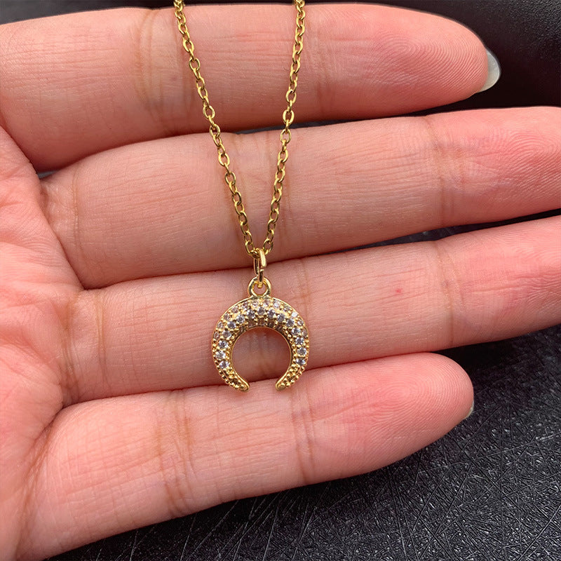 Collier de lune en Zircon plaqué cuivre, pendentif en or véritable avec Zirconium