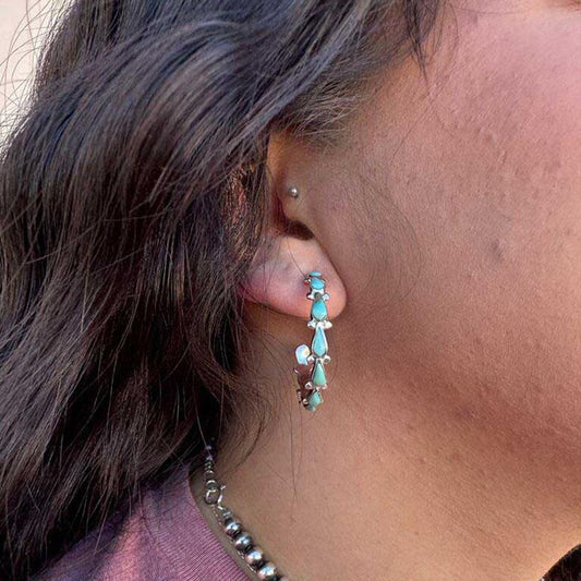 Boucle d'oreille occidentale en forme de goutte d'eau Turquoise, boucles d'oreilles rondes Turquoise en forme de C