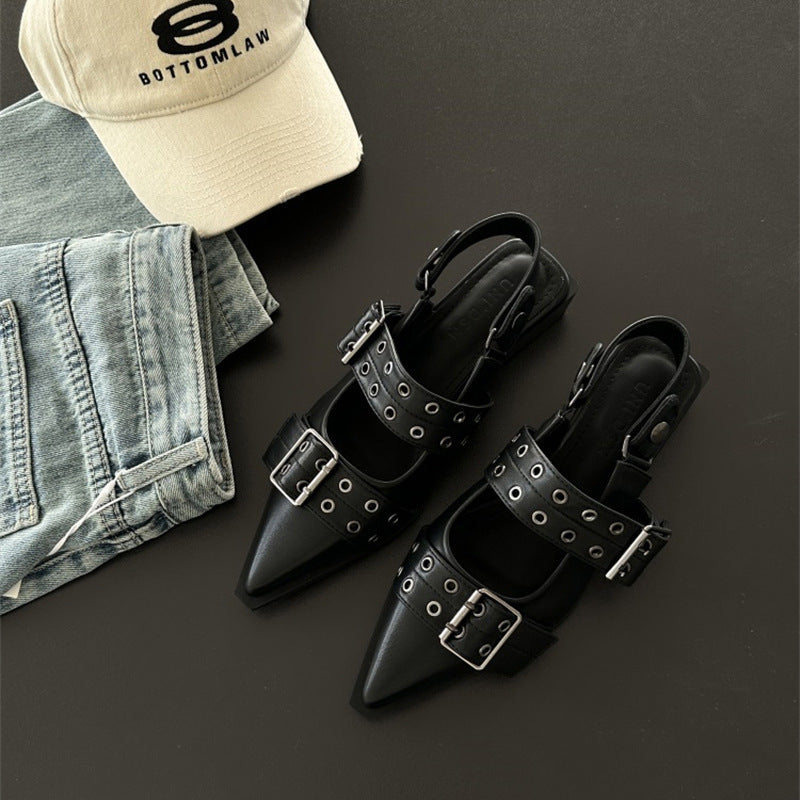 Chaussures en cuir à bout pointu Ma Retro pour femmes, talon mi-épais