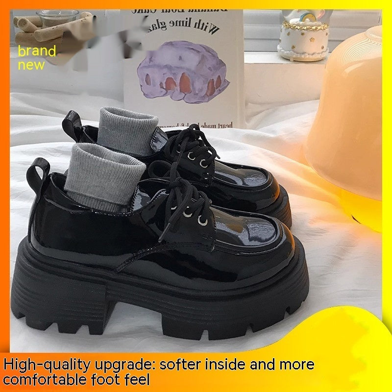 Chaussures en cuir polyvalentes noires à talons épais pour femmes