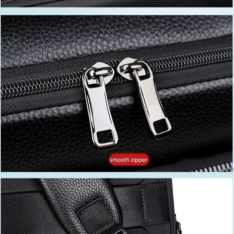 Bolso de viaje de gran capacidad impermeable y antirrobo con carga USB de cuero para hombres