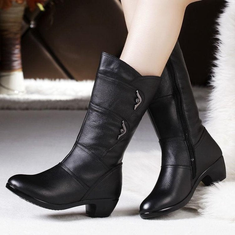 Bottes en velours rembourrées et chaudes à tête ronde pour femmes