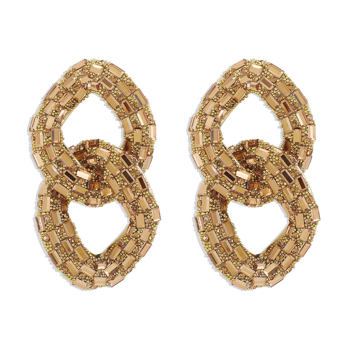 European And American Temperament Entry Lux Full Diamond Hollow Stud Earrings Exaggerated Geometry Chain Rhinestone Design Sense