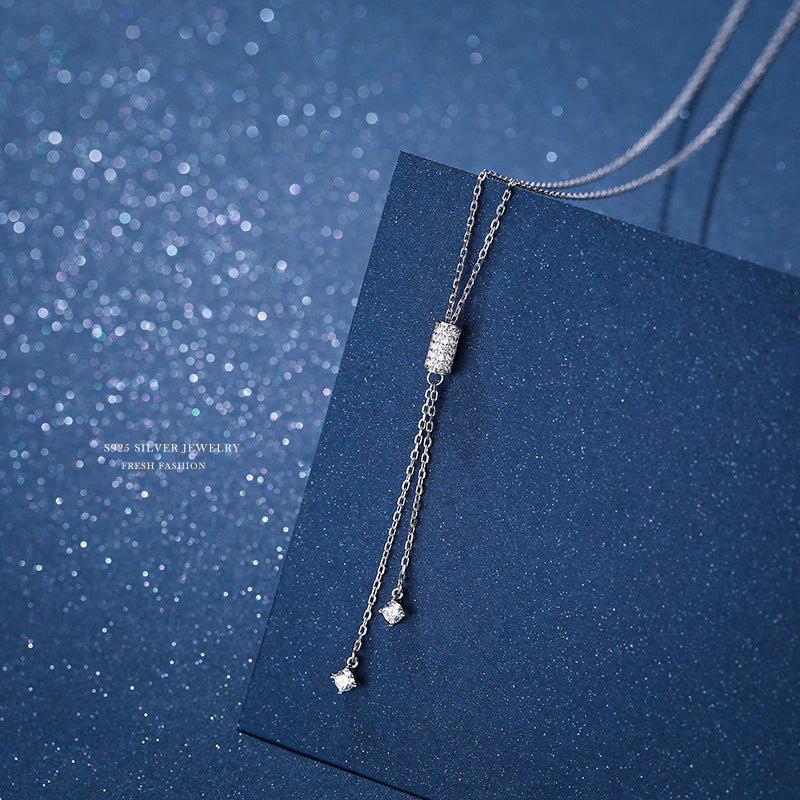 S925 Sterling Silver Diamond-studded Necklace Female Simple Sweater Chain