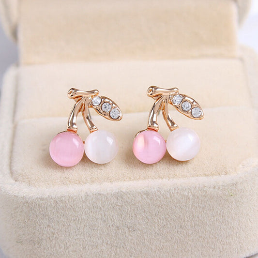 Colored Cat's Eye Stone Cherry Earrings