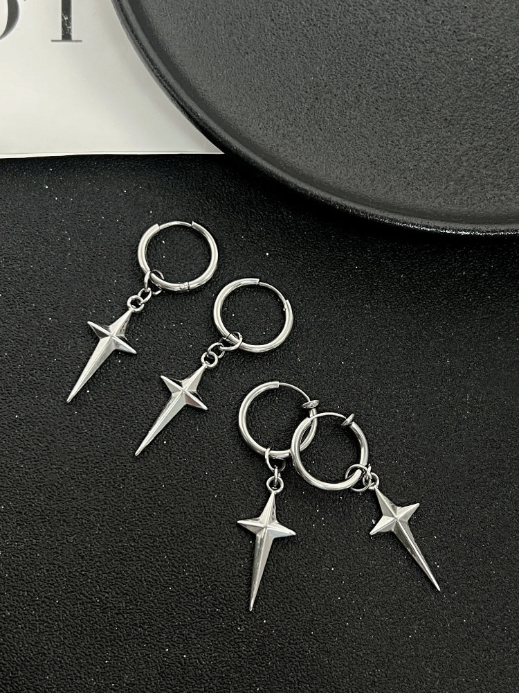 Cool Style Special-interest Design Personality Four Eight-pointed Stars Ring Earrings