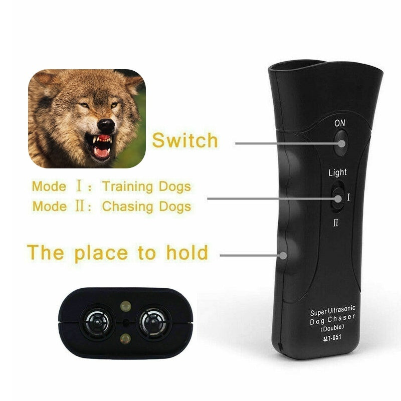 Dispositivo de entrenamiento para perros antiladridos 3 en 1, repelente ultrasónico de entrenamiento para perros, linterna LED