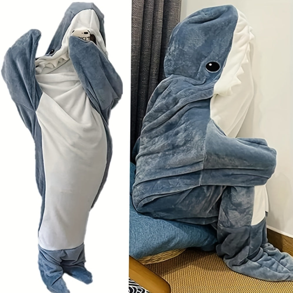 Couverture de requin pour adultes, couverture de requin à capuche, couverture de requin en flanelle super douce et confortable, sac de couchage pour costume de cosplay pour garçons et filles pour la nuit