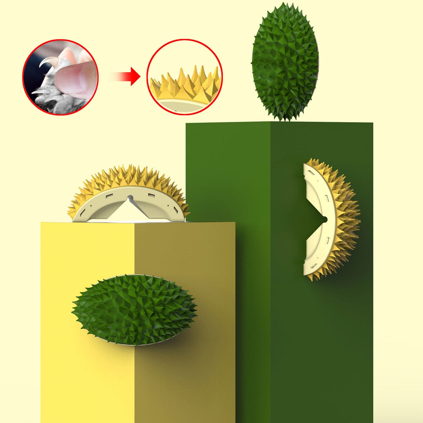 Brosse pour chat en durian, auto-toiletteur pour chien et chat, peignes de massage pour coins muraux, molaires en forme de durian, jouets pour manger lentement, outil de massage multifonctionnel pour animaux de compagnie, dents propres, jouets sains